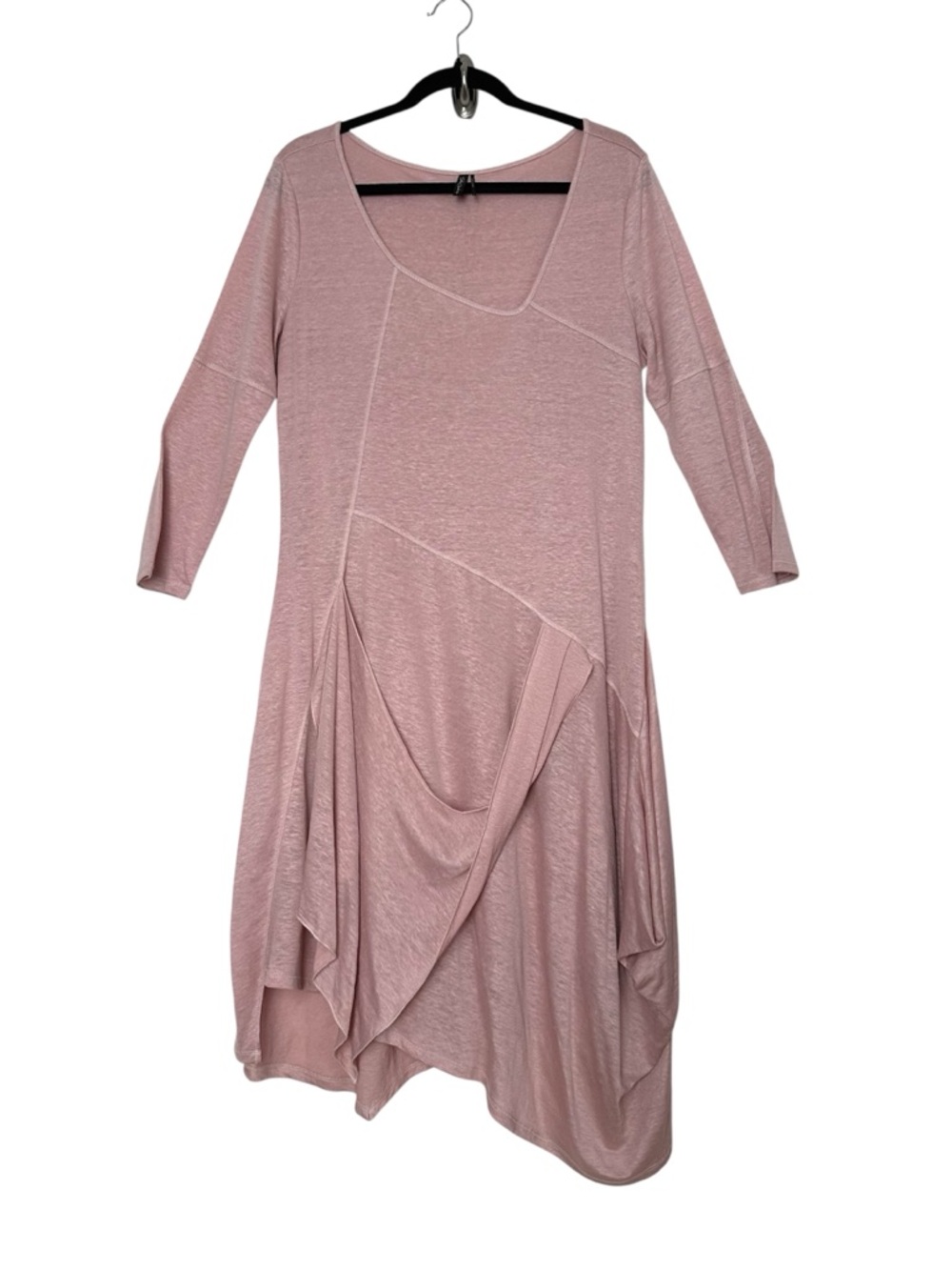 Lagenlook Linen Asymmetrical Patchwork Midi Dress Oversized Baby Pink Goblincore
